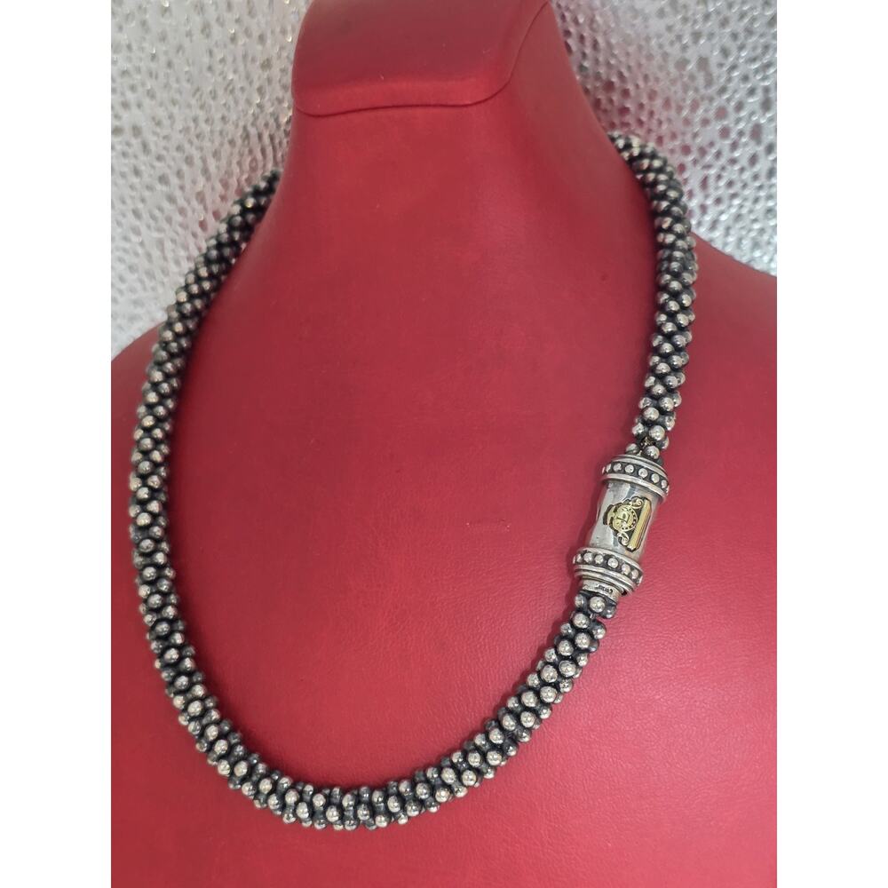Vintage Lagos Caviar Sterling Silver and 18 Karat Gold Beaded Necklace